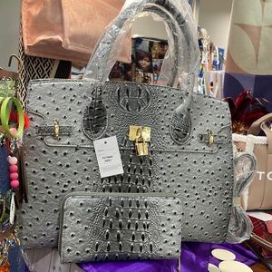Large Croc Grey Handbag Set
